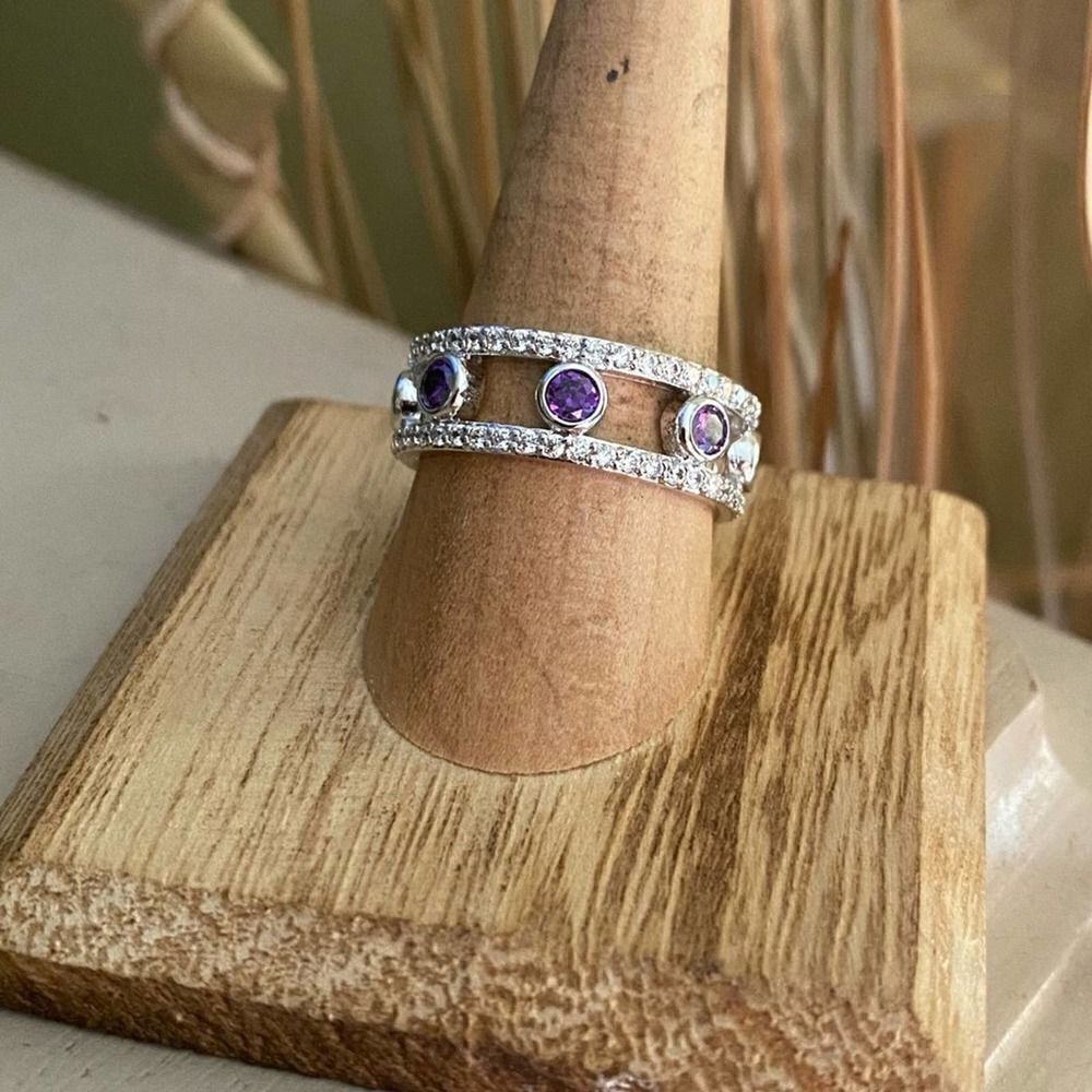 Amethyst AAA Cz Rhodium Brass Ring Size 7,9,10